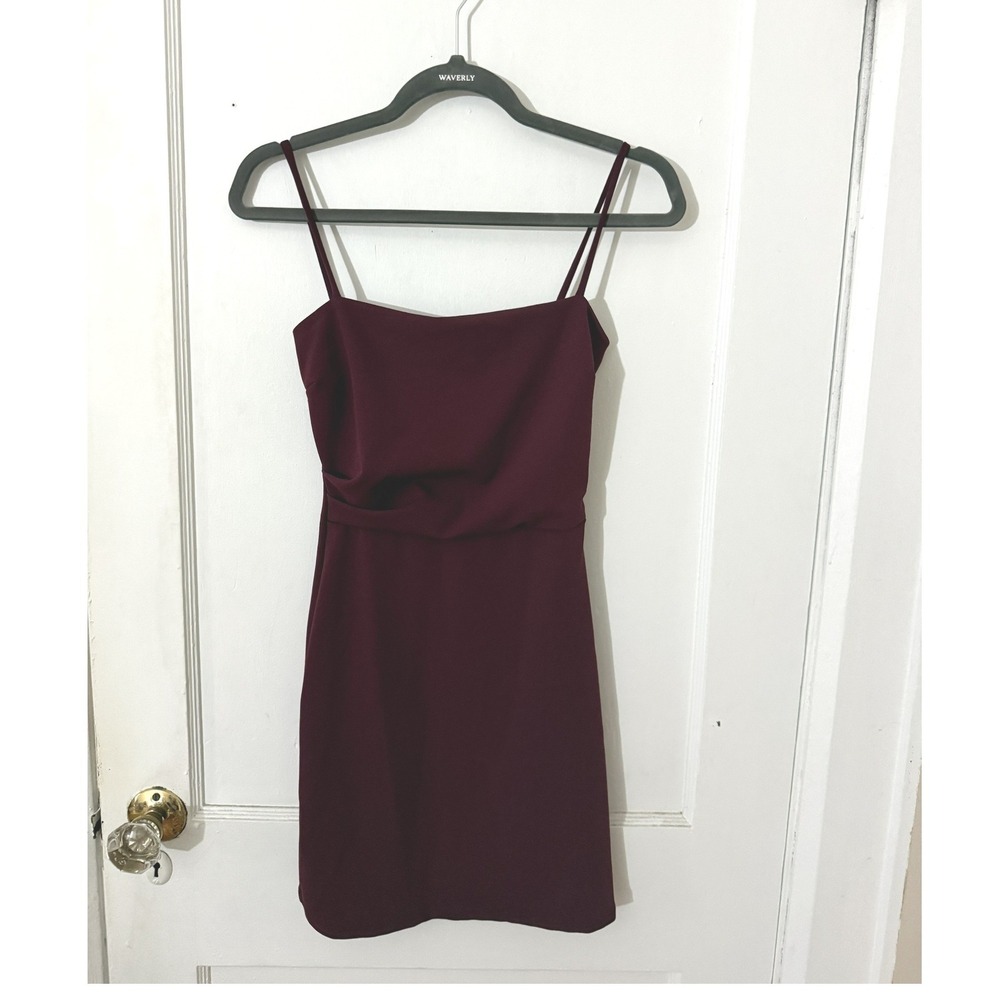 Windsor Burgundy Mini Dress Spaghetti Strap Bodycon Draped Waist Wine Red Small